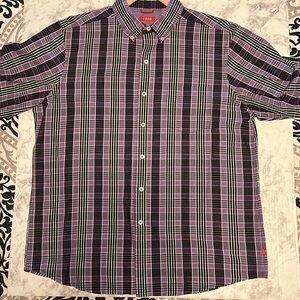 Mens Izod‎ Shirt Size L Contrasting Cuffs Slim Fit Long Sleeve Button